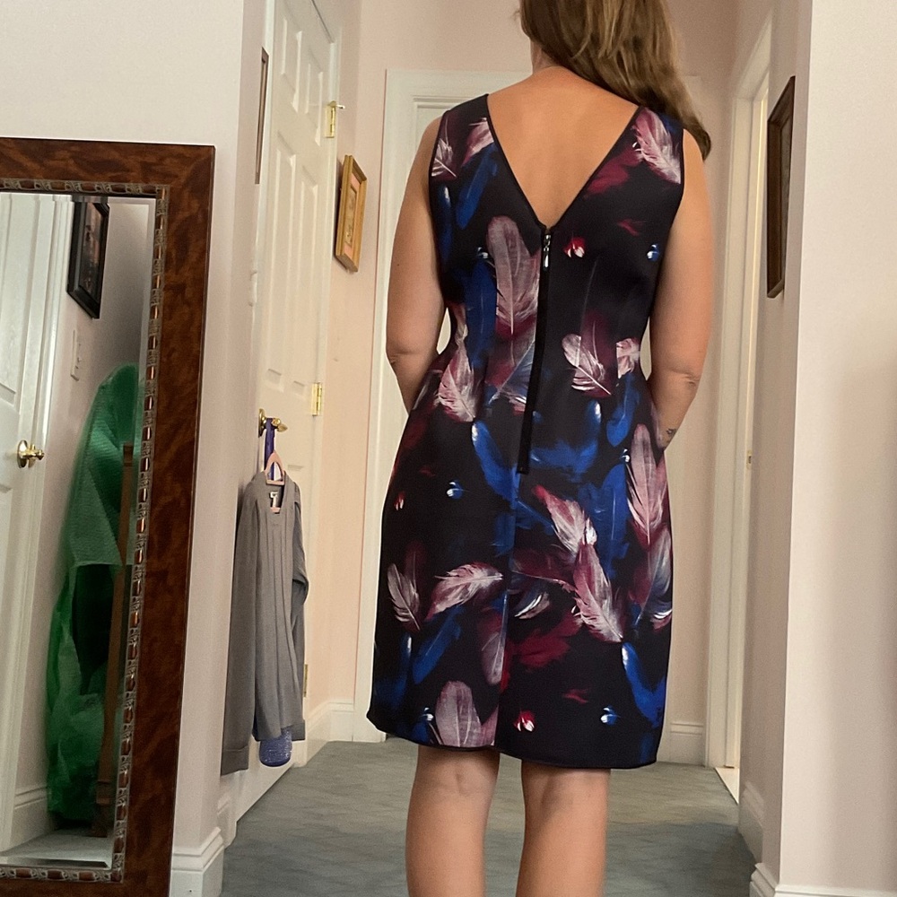 White House Black Market Backless Dress with Feather Design